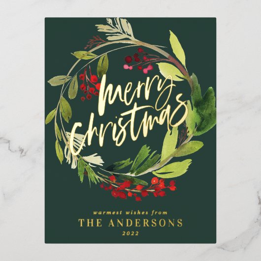 Groen bladbladerend elegant met niet-fotokerstmis folie feestdagen briefkaart (Voorkant)