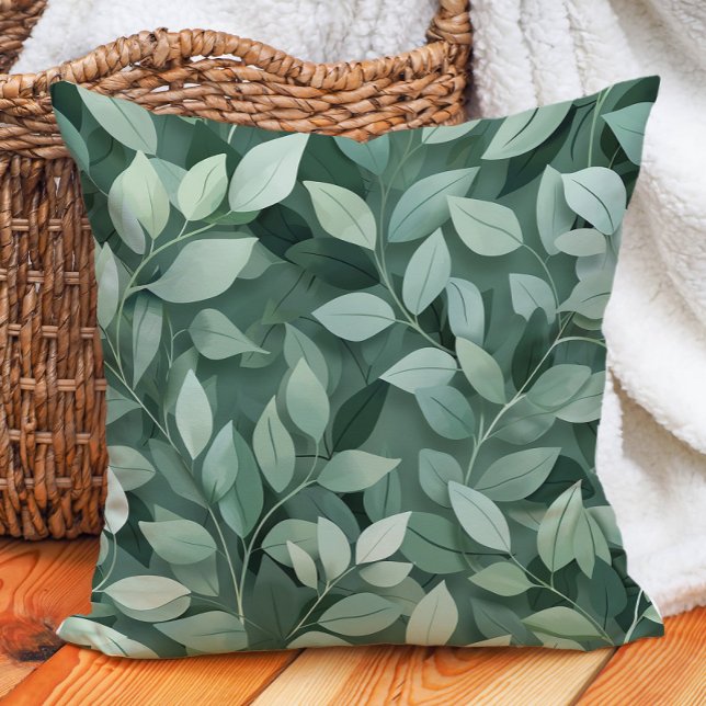 Groen Bladeren Botanisch Groen Natuur Decor Kussen (Green Leaves Botanical Greenery Nature Decor Throw Pillow)
