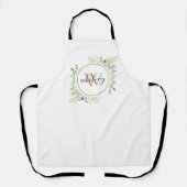 groen bladeren goud monogram elegante script schort (Voorkant)