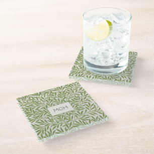 groen-bladerenmonogram glas glazen onderzetter