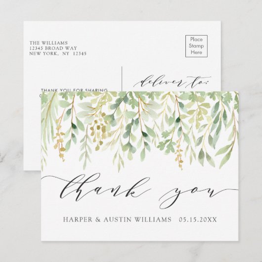 Groen Bladerentuin Huwelijk Bedankt Briefkaart (Voorkant / Achterkant)