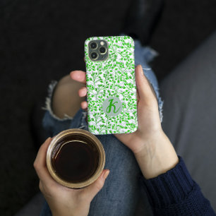 Groen Bladerpatroon Modern Elegeant Monogram iPhone 11 Hoesje
