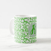 Groen Bladerpatroon Modern Elegeant Monogram Koffiemok (Voorkant links)