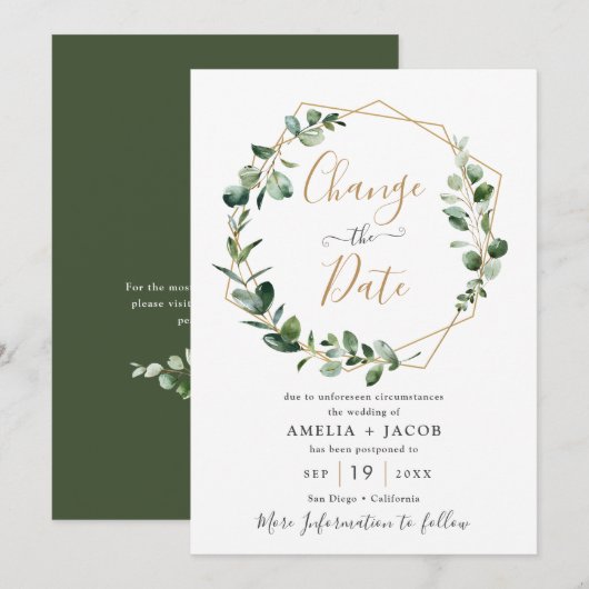 Groen Bladgoud Geometrisch Datumswijziging Kaart (Voorkant / Achterkant)