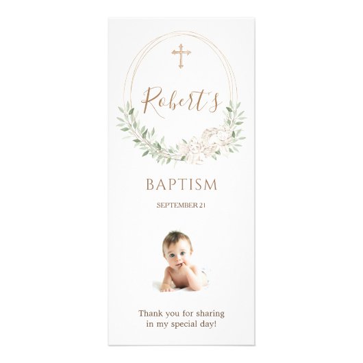 Groen Bladgroen Kruis Engelen Doop Reclamekaart (Achterkant)