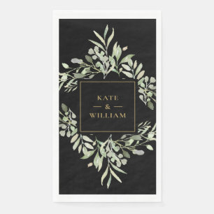 Groen bladzwart en goud trouwpapier servet