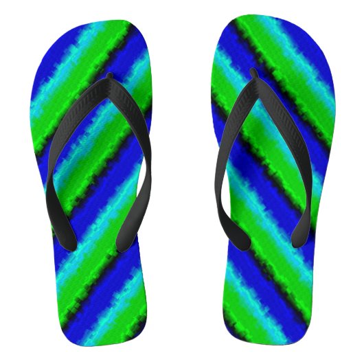 Groen blauw abstract 3D regenboogpatroon Teenslippers (Voetbed)