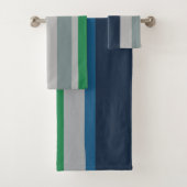 Groen Blauw Abstract Strepen Bad Handdoek (Insitu)