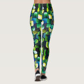 Groen Blauw Abstract Waterverf grillig patroon Leggings (Achterkant)