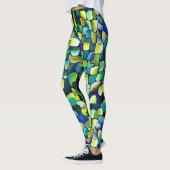 Groen Blauw Abstract Waterverf grillig patroon Leggings (Links)