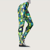 Groen Blauw Abstract Waterverf grillig patroon Leggings (Rechts)