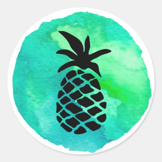 Groen Blauw Ananas Ontwerp Ronde Sticker (Voorkant)