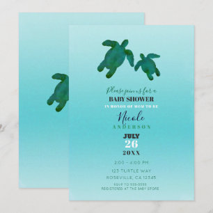 Groen Blauw Aquarel Oceaan Schildpadden BABY SHOWE Kaart