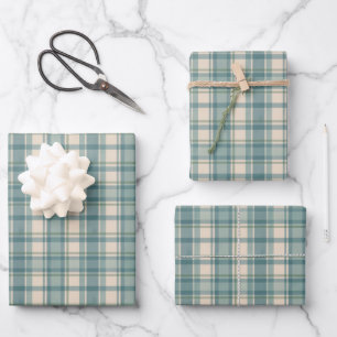 Groen Blauw Beige Geruite Verjaardag Heren Vaderda Inpakpapier Vel