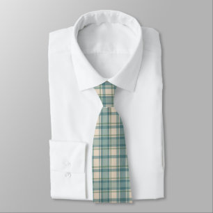 Groen Blauw Beige Tartan Buffalo Plaid Heren Stropdas
