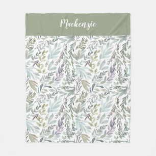 Groen Blauw Botanisch Waterverf Monogram Naam Fleece Deken