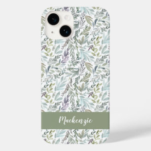 Groen Blauw Botanische Waterverf Monogram Naam Case-Mate iPhone 14 Hoesje