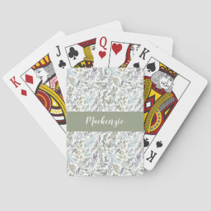 Groen Blauw Botanische Waterverf Monogram Naam Pokerkaarten