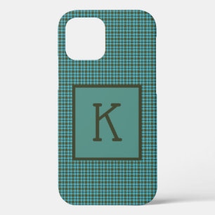 Groen blauw bruin zwart speldenmonogram iPhone 12 hoesje