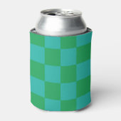 Groen Blauw Checkerboard Retro Controles Blikjeskoeler (Blikje Voorkant)