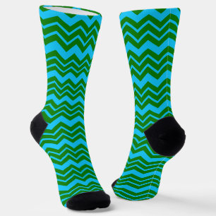 Groen Blauw Chevron Zigzag Ontwerp Sokken