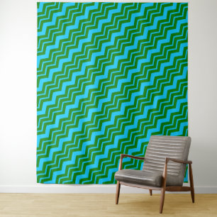 Groen Blauw Chevron Zigzag Ontwerp Wandkleed