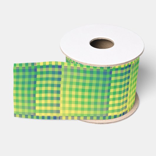 Groen Blauw Dambord Abstract Patroon Grosgrain Lint (Spoel)
