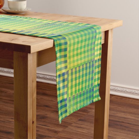 Groen Blauw Dambord Abstract Patroon Medium Tafelloper (Voorbeeld)