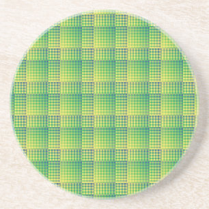 Groen Blauw Dambord Abstract Patroon Zandsteen Onderzetter