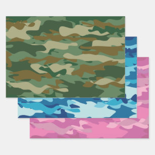 Groen blauw en roze patroon van camouflage in het inpakpapier vel