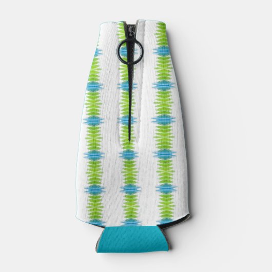 Groen, Blauw en Wit Funky Streep Monogram Flesjeskoeler (Achterkant)