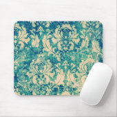 Groen Blauw Floral Damask Muismat (Met muis)