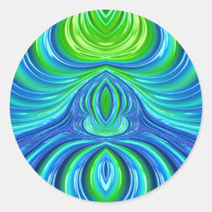 ~ Groen Blauw Fractal ~ Ronde Sticker