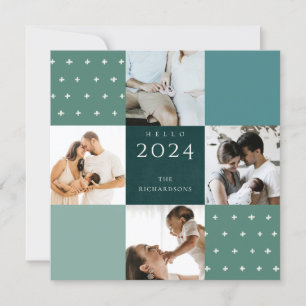 Groen Blauw Geruit 4 Foto Kruis Hallo 2022 Nieuw J Feestdagenkaart
