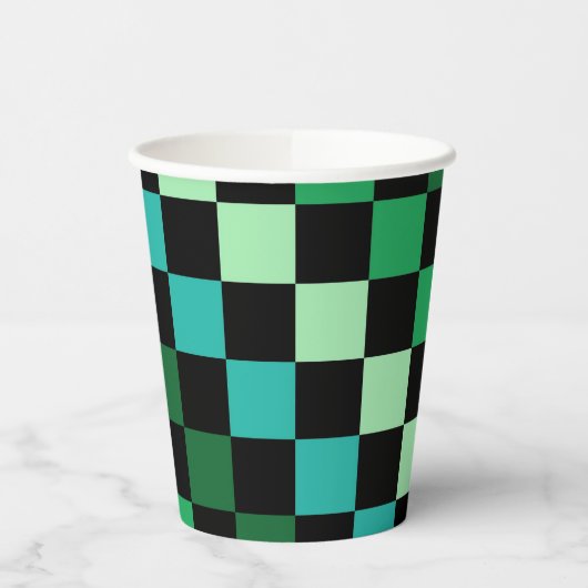 Groen blauw geruit Gingham patroon Papieren Bekers (Links)