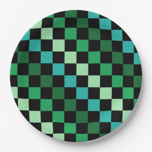 Groen blauw geruit Gingham patroon Papieren Bordje