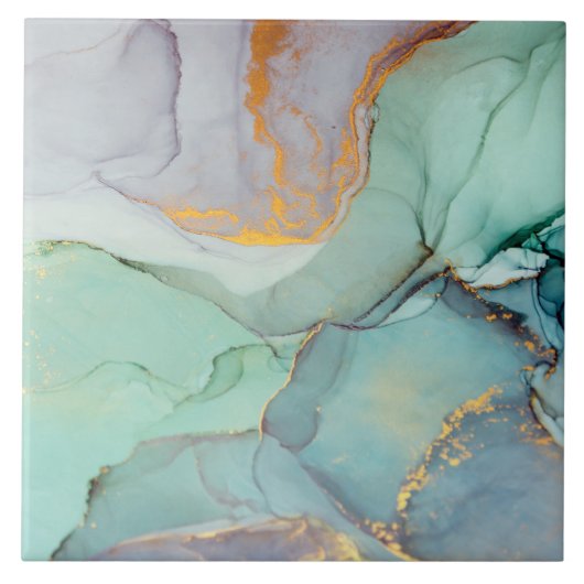 Groen Blauw Goud Marmer  Tegeltje (Voorkant)