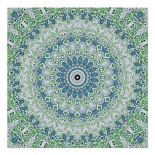 Groen Blauw Grijs Kust Mandala Kaleidoscoop Perfect Poster