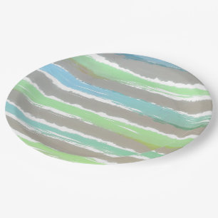 Groen Blauw Grijs Waterverf Strepen Papieren Bordje