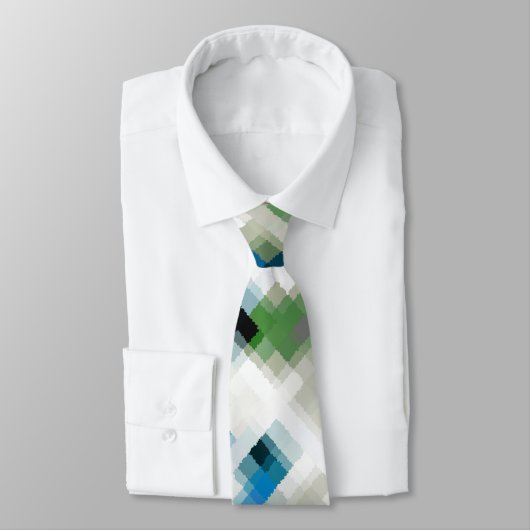 Groen blauw grijs wit Abstract patroon Stropdas (Gebonden)