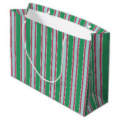 Groen Blauw Kerst Strepen Cadeautas (Achterkant Gekanteld)