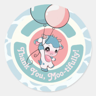 Groen Blauw Koe Patroon Dank u Ronde Sticker