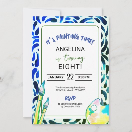 Groen Blauw Kunstschilderij Verjaardagsfeestje Jon Kaart (Voorkant)