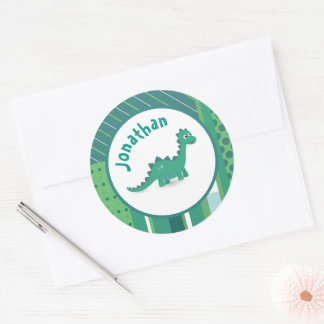 Groen/blauw met schattig dinosaurusdier ronde sticker