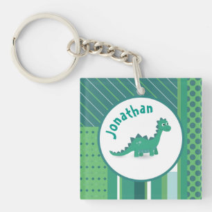 Groen/blauw met schattige dinosaurusnaam sleutelhanger