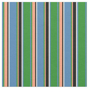 Groen, Blauw, Mint Cream, Zwart, Lichte Zalmlijnen Stof