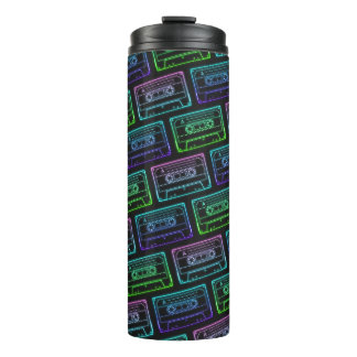 Groen Blauw Neon Retro Cassetteband Patroon Thermosbeker