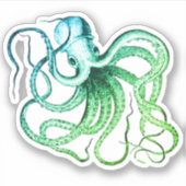 Groen Blauw Octopus Vinyl Cut Sticker (Voorkant)