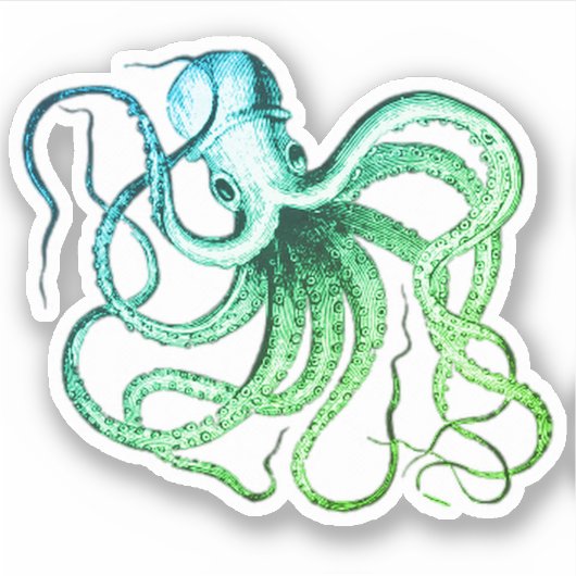 Groen Blauw Octopus Vinyl Cut Sticker (Voorkant)
