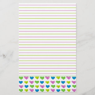 Groen Blauw Pastel Waterverf Harten bekleed Briefpapier